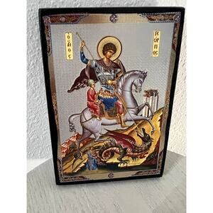 Orthodox Saint George Icon Plaque Wall Art Greek Byzantine